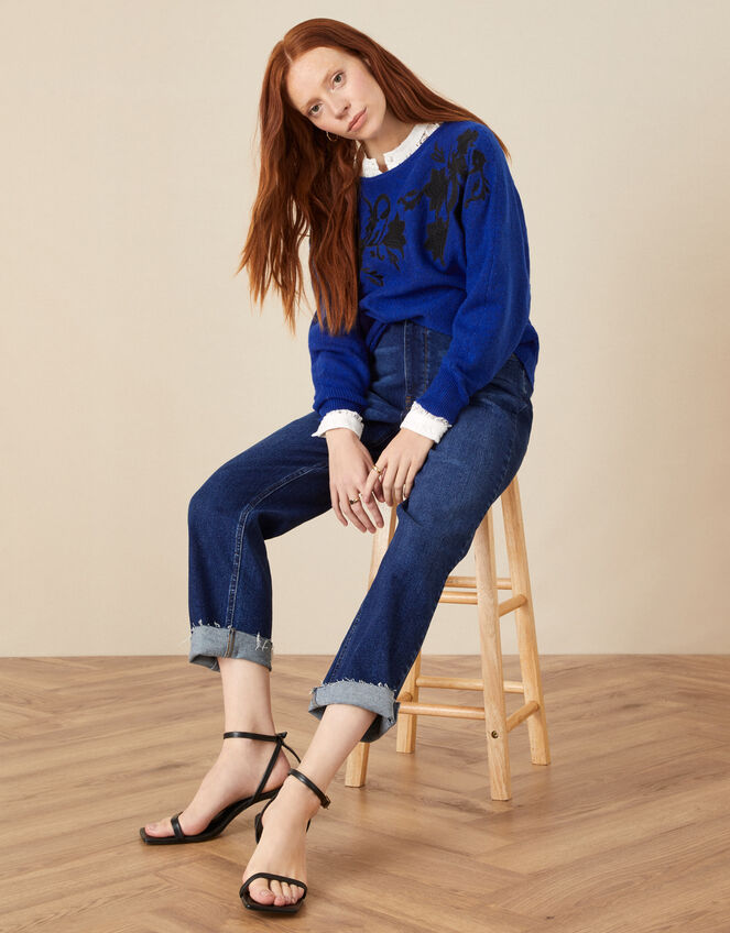 Besi Batwing Floral Embroidered Jumper, Blue (COBALT), large