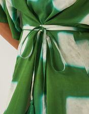 Halia Geometric Tie Dye Kaftan Dress, Green (GREEN), large