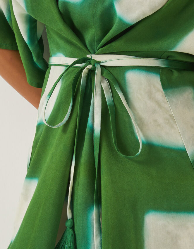 Halia Geometric Tie Dye Kaftan Dress, Green (GREEN), large