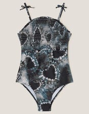 Tie-Dye Heart Smocked Swimsuit, Black (BLACK), large