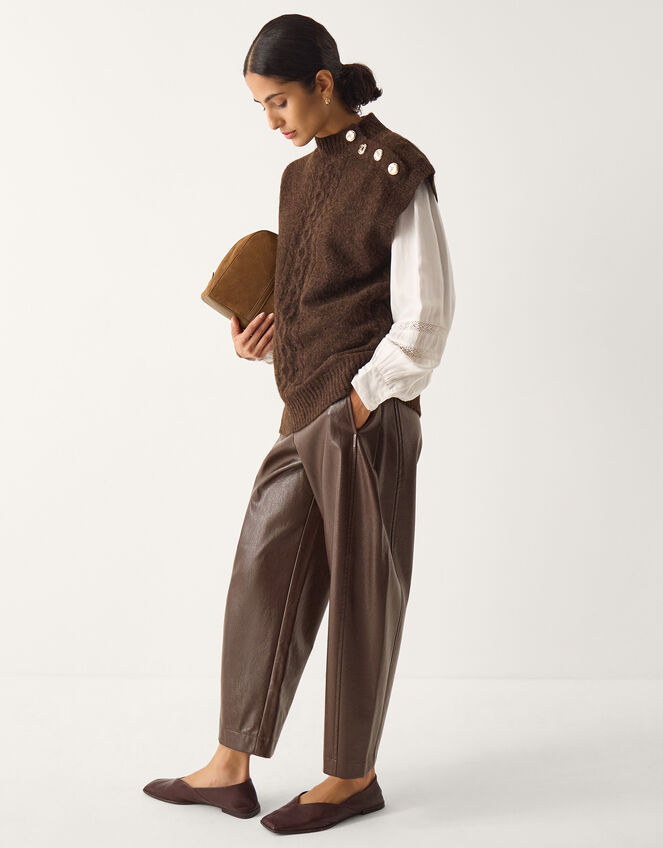 Coli High Neck Cable Knit Vest Brown
