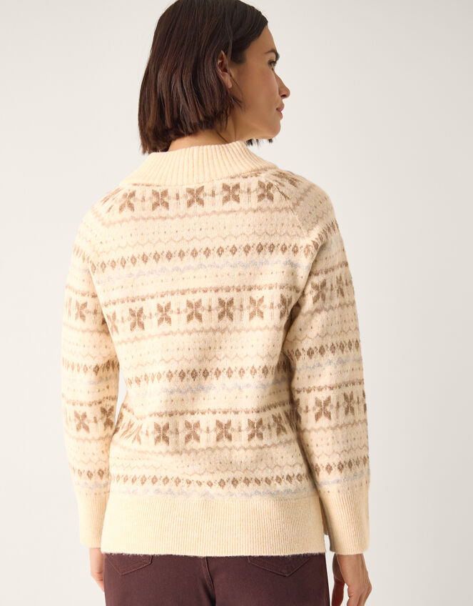 Febe V-Neck Fair Isle Jumper, Ivory (IVORY), large