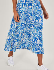 Florence Leaf Print Tea Dress in Sustainable Viscose, Blue (BLUE), large