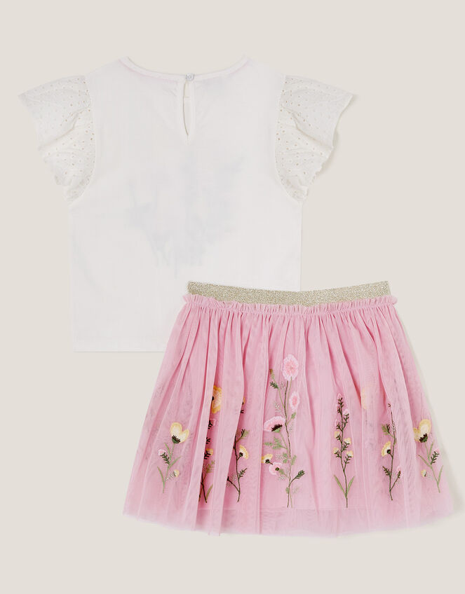 Floral Embroidered T-Shirt & Skirt Set, Multi (MULTI), large