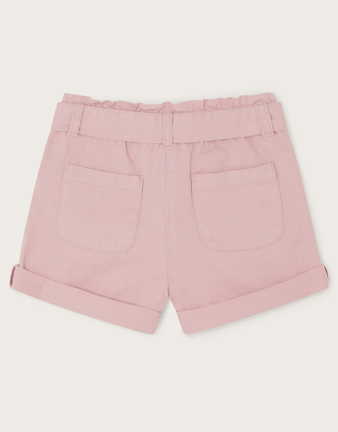 Belted Denim Turn-Up Shorts, Pink (PALE PINK), large