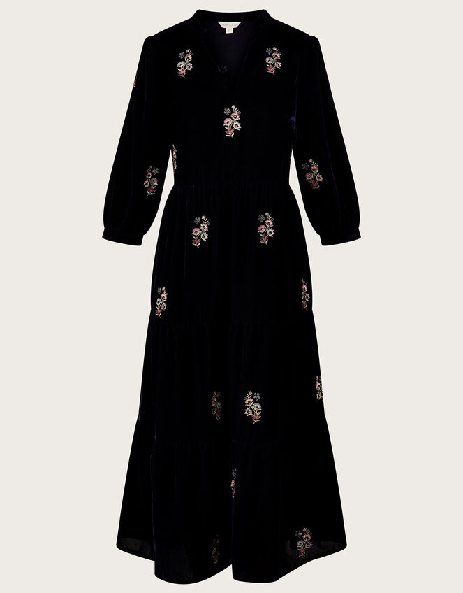 Amber Embroidered Tiered Velvet Dress Blue | Day Dresses | Monsoon UK.