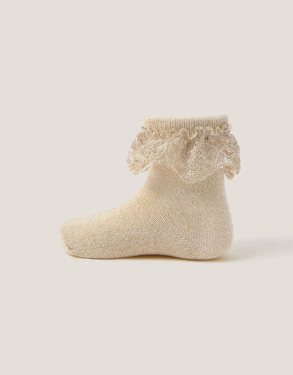 Baby Sparkle Flower Trim Socks, Gold (GOLD), large