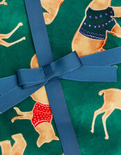 Velour Festive Animal Print Long Pyjamas Set, Green (GREEN), large