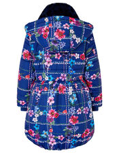 Floral Check Padded Coat in Recycled Fabric, Blue (NAVY), large