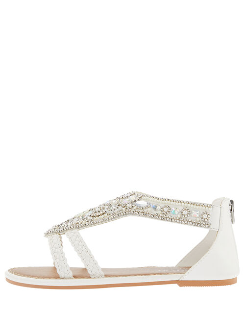 Diamond Shape Beaded Sandals, White (WHITE), large
