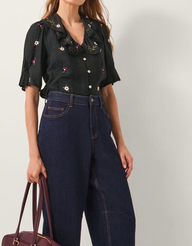 Elsie Floral Embroidered Shirt, Black (BLACK), large