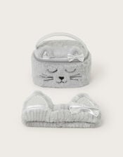 Faux Fur Fluffy Cat Toiletries Bag and Headband Set, , large