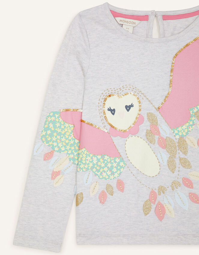 Owl 3D Applique Top, Grey (GREY), large