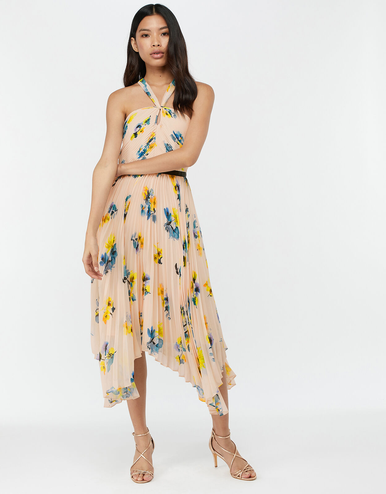 Monsoon Margarita Floral Hanky Hem Dress Nude
