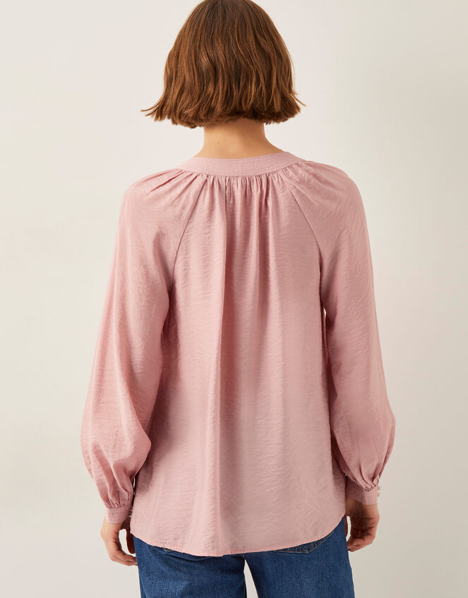 Aya Long Sleeve Satin Blouse, Pink (BLUSH), large