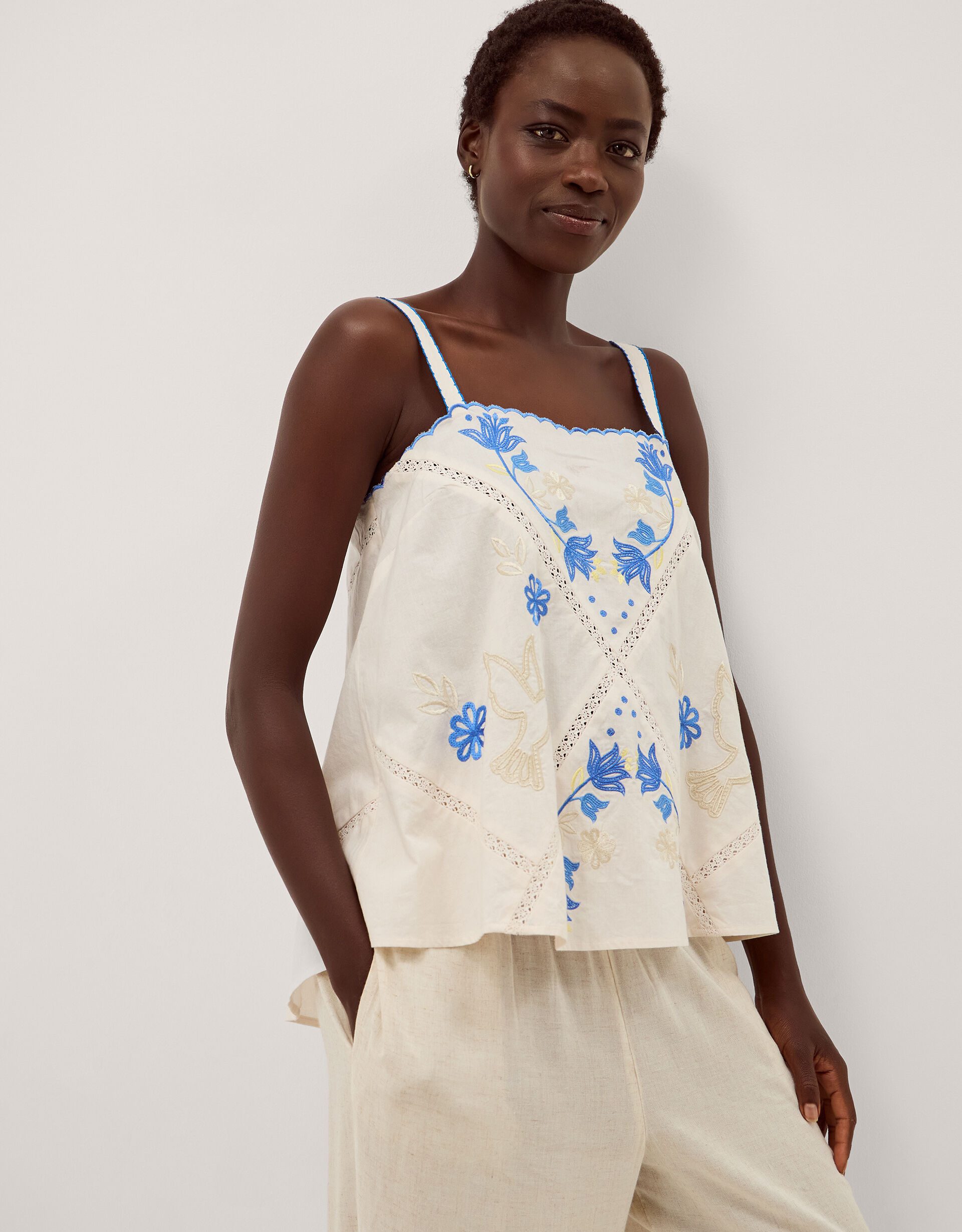 Sophie Sleeveless Embroidered Top Ivory | Vests, Camisoles And