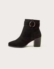 Block Heel Suede Buckle Boots, Black (BLACK), large