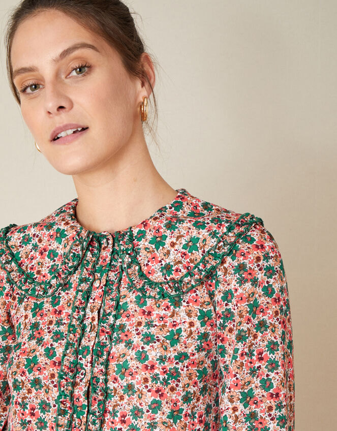 Callie Collar Ditsy Print Blouse, Orange (CORAL), large