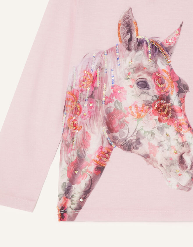 Long Sleeve Horse Head T-Shirt, Pink (PINK), large