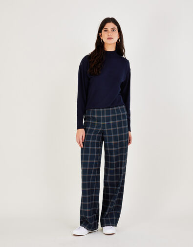 Catalina Check Wide Leg Trousers, Blue (NAVY), large