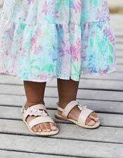 Baby Bonita Floral Tiered Dress in Recycled Polyester, Blue (AQUA), large