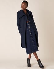 Keryn Wrap Collar Belted Coat, Blue (NAVY), large