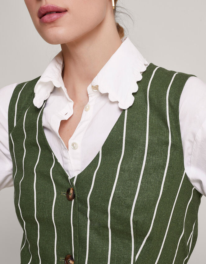 Susan Stripe Waistcoat, Green (KHAKI), large