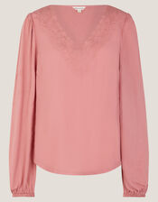 Lisa Embroidered Lace Blouse, Pink (PINK), large