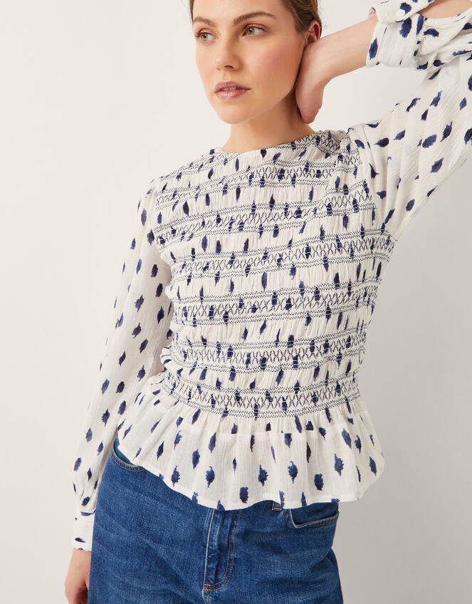 Molly Spot Smocked Top, Ivory (IVORY), large