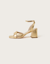 Metallic Block Heel Sandals, Gold (GOLD), large