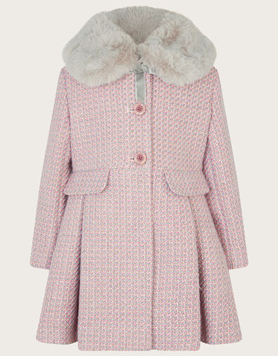 Tweed Faux Fur Collar Coat, Grey (GREY), large
