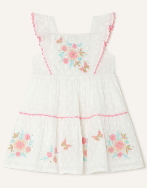Baby Woven Floral Border Dress , White (WHITE), large