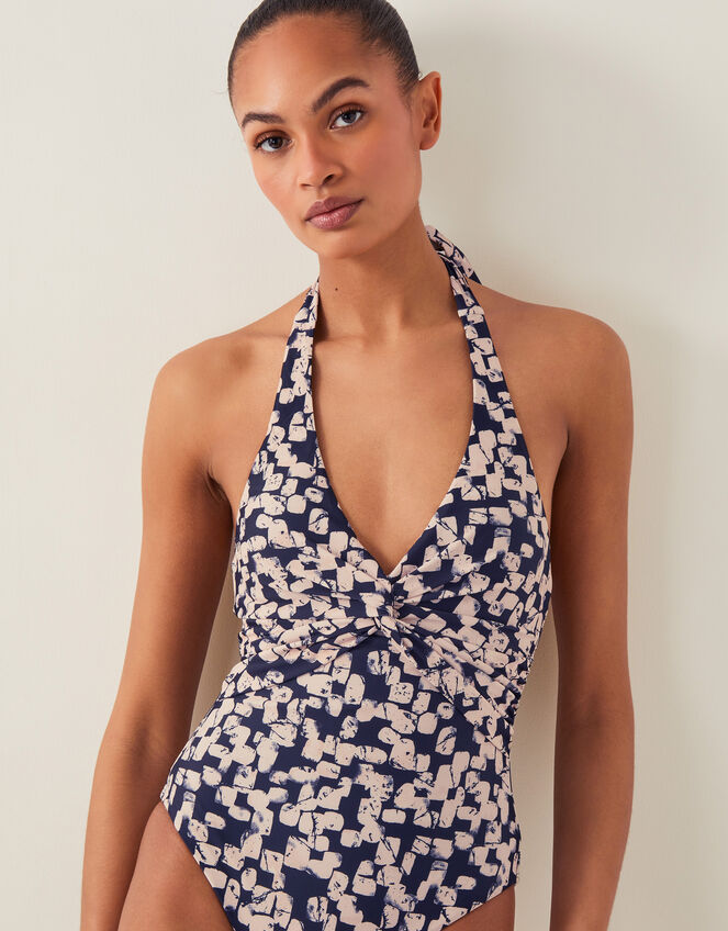 Alwena Abstract Print Halter Swimsuit Black