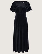 Cynthia Puff Sleeve Velvet Midi Dress, Black (BLACK), large