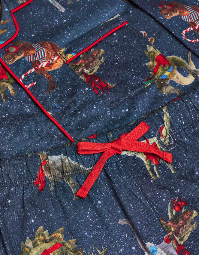 Christmas Dinosaur Print Long Pyjamas Set, Blue (NAVY), large