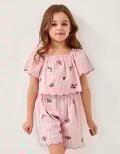 Floral Embroidered Gingham Playsuit, Pink (PINK), large