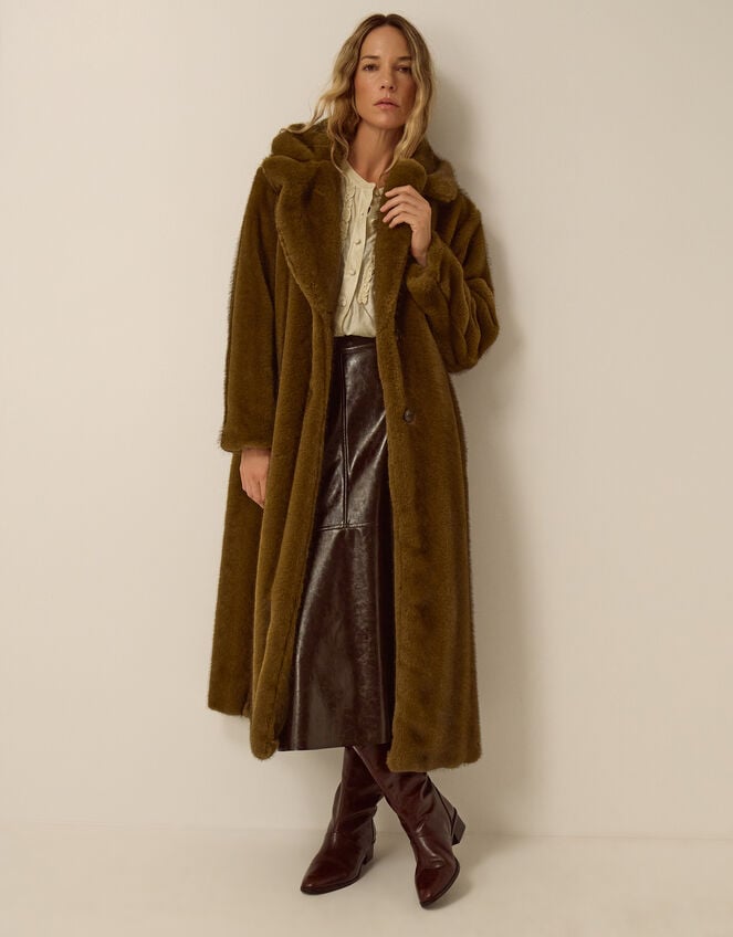Winona Faux Fur Coat, Brown (CHOCOLATE), large