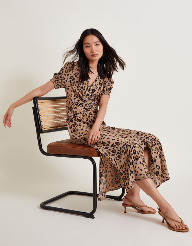 Raife Midi Leopard Print Tea Dress, Natural (NATURAL), large