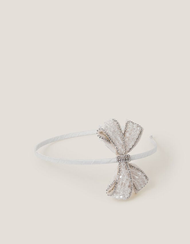 Beaded Bow Headband, Ivory (IVORY), large