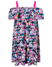 Eliza Bardot Printed Dress in Recycled Polyester, Black (BLACK), large