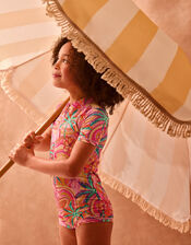 Tropical Swirl UPF50+ Short Swimsuit, Orange (ORANGE), large