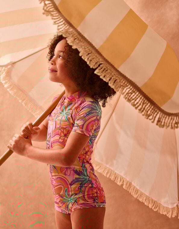 Tropical Swirl UPF50+ Short Swimsuit, Orange (ORANGE), large