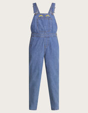 Tia Upcycled Denim Dungarees, Blue (DENIM BLUE), large