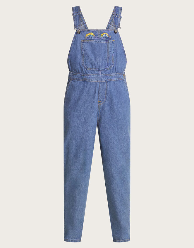 Tia Upcycled Denim Dungarees, Blue (DENIM BLUE), large