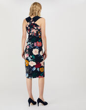 Frances Floral Shift Midi Dress, Blue (NAVY), large