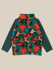 Camo Print Half-Zip Fleece Jumper, Blue (NAVY), large