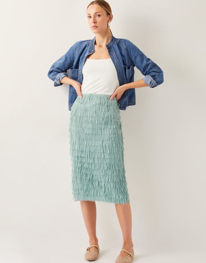 Cosima Fringe Pencil Skirt, Green (SAGE), large