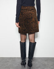 Aida Leopard Print Button Mini Skirt, Brown (BROWN), large