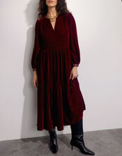 East Velvet Tiered Dress, Red (RED), large