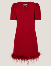 Arlette Feather Mini Dress, Red (RED), large